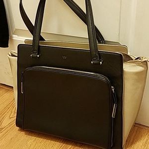 Black and tan professional work shoulder bag